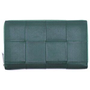Bottega Veneta Intrecciato Cassette Round Long Wallet Green Leather
